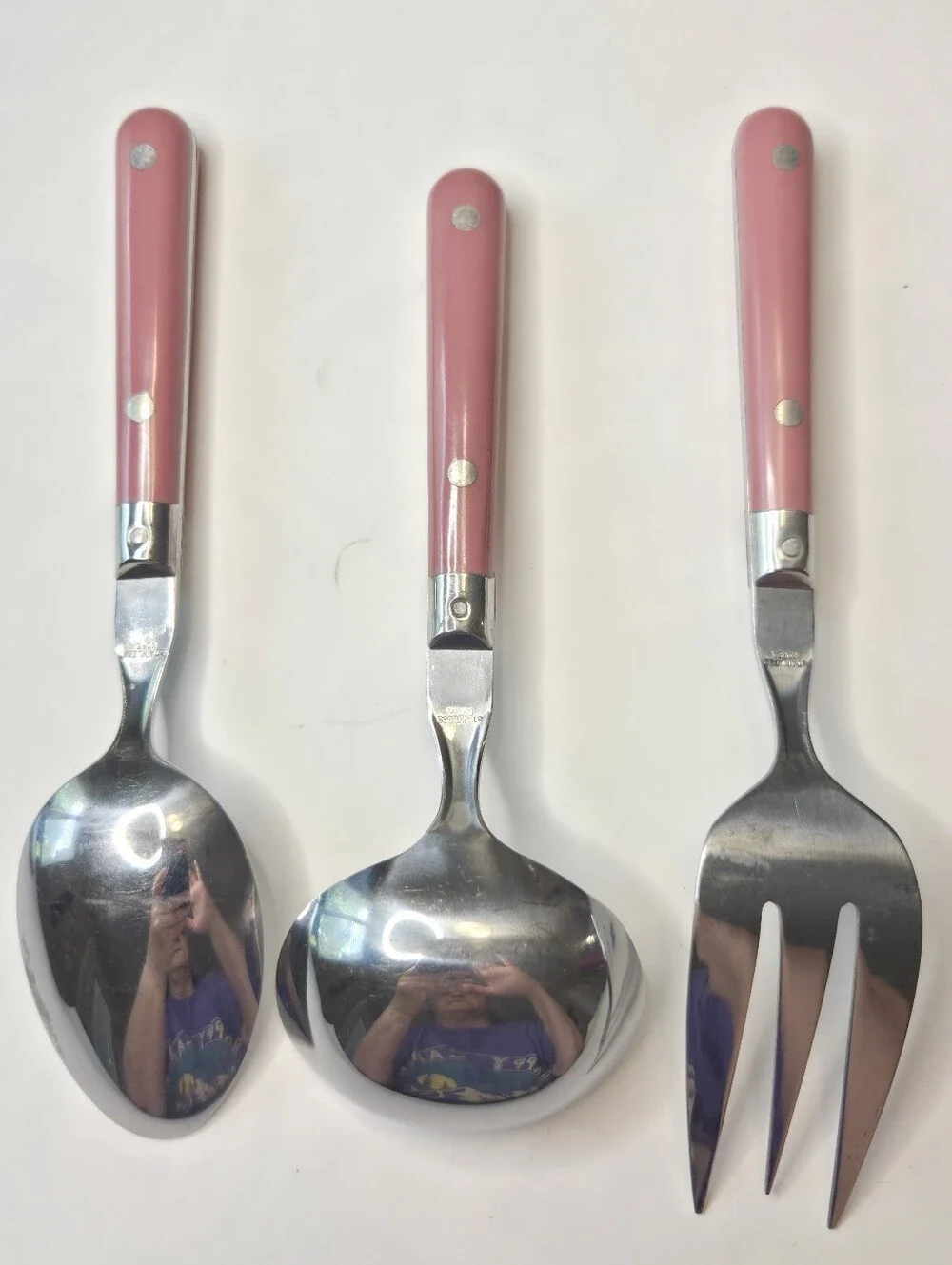 Washington Forge MARDI GRAS Stainless MAUVE Serving Set Fork Ladle Spoon